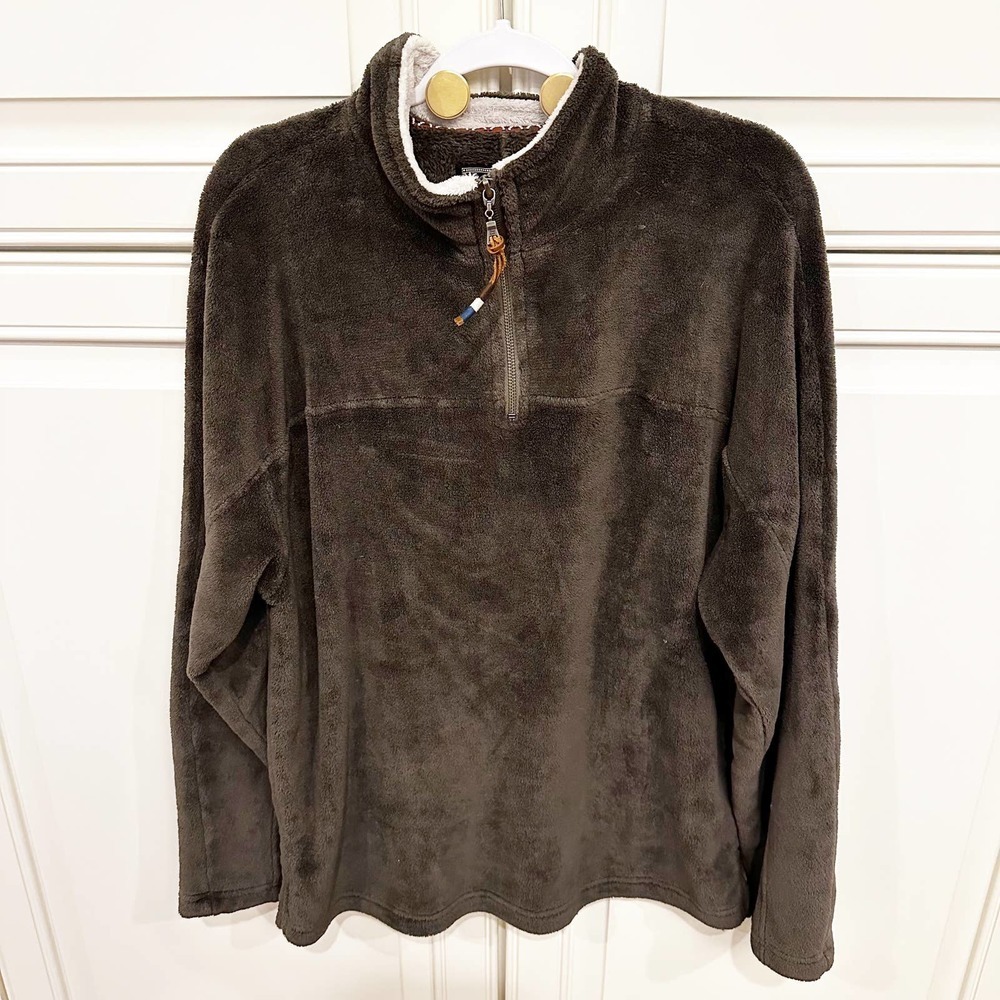 True Grit Men’s Brown Pullover Sweater Cozy‎ Bear Faux Fur Style